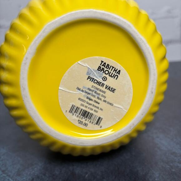 Tabitha Brown For Target Vibrant Sunshine Yellow Ribbed Pitcher Vase Boho - Picture 6 of 6